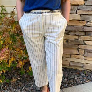 Talbots white/narrow blue stripes capris, size 6
